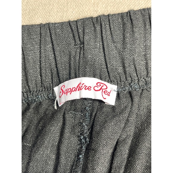 Sapphire Red Black Linen Blend Relaxed Fit Paperbag Waist Shorts  Size Medium - Picture 9 of 13
